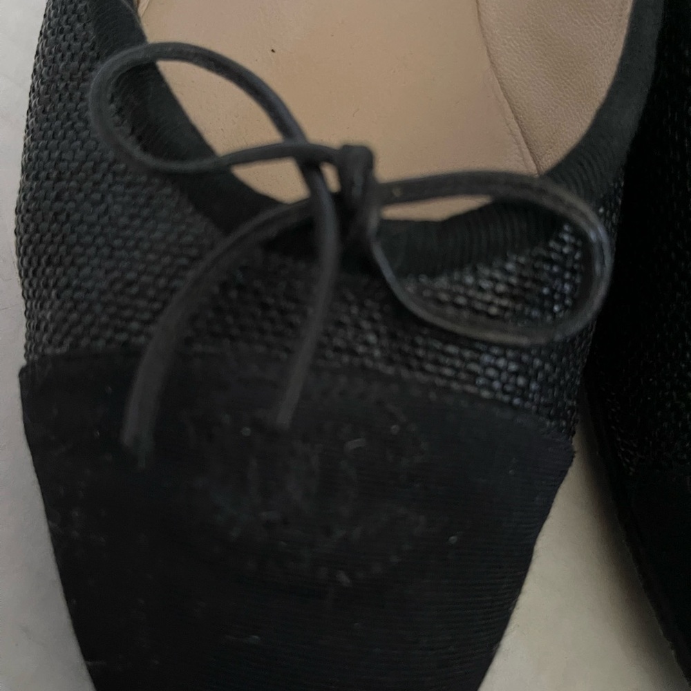 CHANEL black leather and woven ballet flats preowned great condition size 37 US7 - Picture 3 of 8